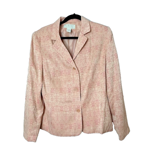 Vintage NORTON MCNAUGHTON 14 Blazer Jacket Peach Jacquard Damask Boho Cottage - Picture 1 of 10